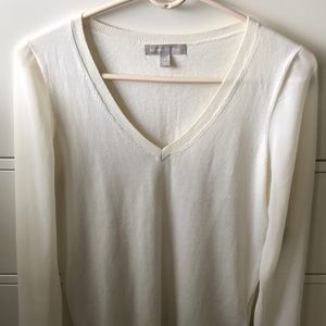 Sweater with sheer chiffon sleeves
